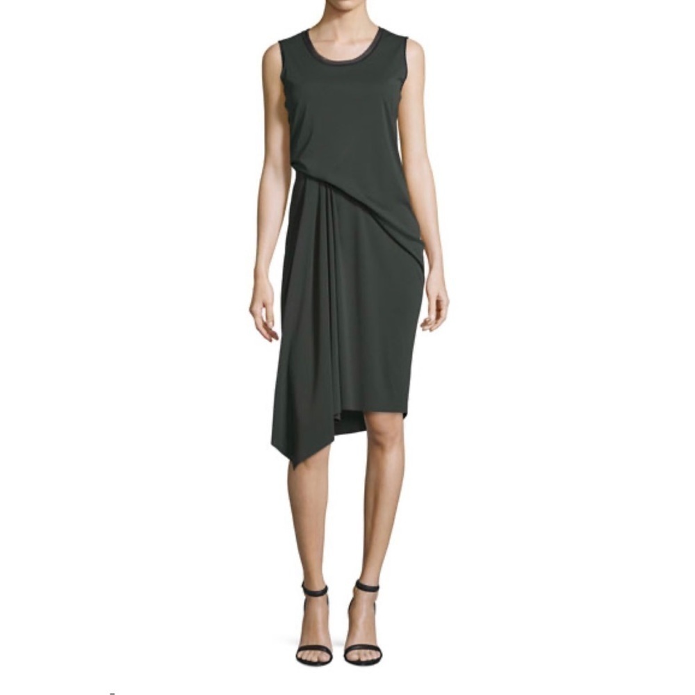 Elie Tahari Isolde Sleeveless Draped Dress in Camouflage Olive Green, Size XS